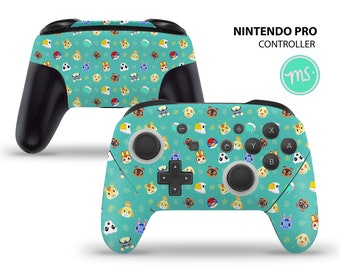 Animal Crossing Pattern on Blue Background Pro Controller Skin