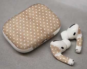 Witte stippen op houtstructuur, sticker voor AirPods premium 3 M vinyl voor AirPods alle modellen Beats Buds Samsung Galaxy Buds OnePlus Buds en andere