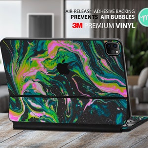 Marble ink art on dark background iPad magic keyboard case 3M vinyl skin for the Apple Magic Keyboard and Apple Smart Keyboard Folio for iPa