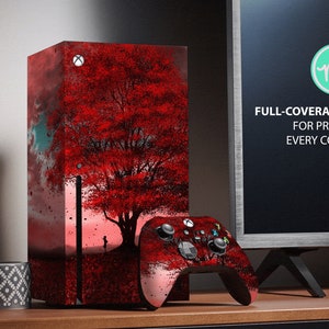 May include: A red and black video game console skin with a red tree design. The skin is designed to cover the entire console, including the controller. The text "FULL-COVERAGE KIT FOR PROTECT EVERY CORNER" is visible on the image.