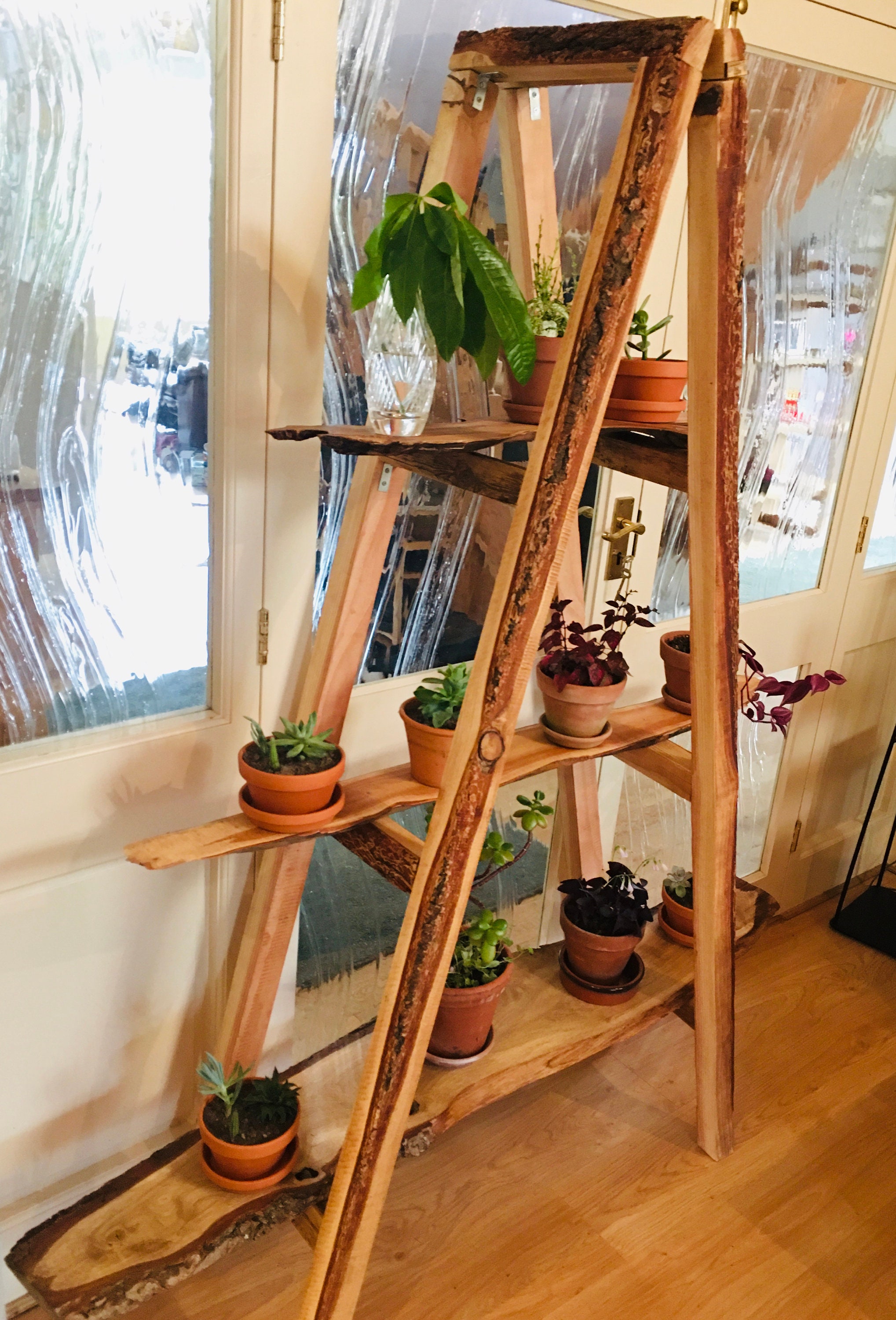 Handmade Live Edge Wooden Plant Stand A Frame Exposed Natural Etsy UK