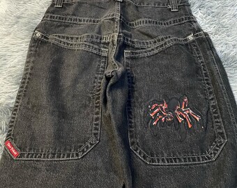 Baggy Y2K pants: Spider embroidered, loose, durable denim blue, unisex, Hip Hop drop, wide leg!