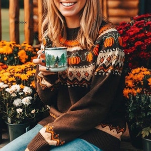Boho Style Halloween Pumpkin Knitted Sweaters | Warm ethnic sweaters for women and men