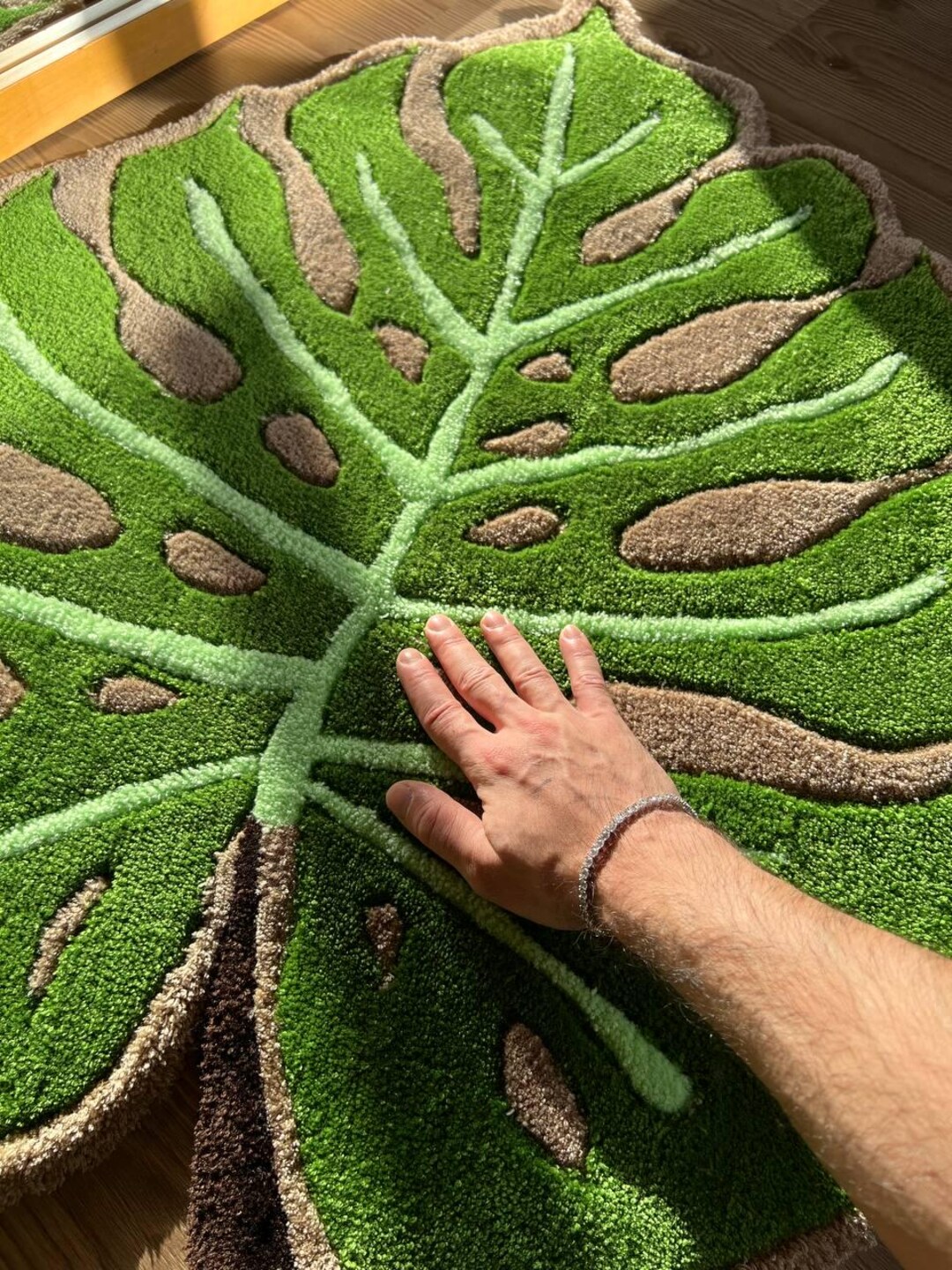 40x30 Inch Fluffy Green Leaf Tufting Rug Custom Modern Rug Handcrafted ...