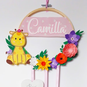 Fiocco nascita telaio con fiori e animali di carta