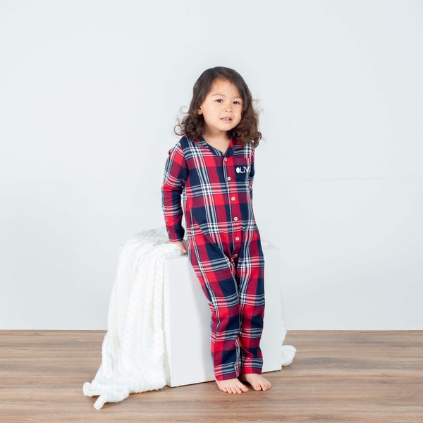 Personalised Childrens Tartan All-in-One Pyjamas