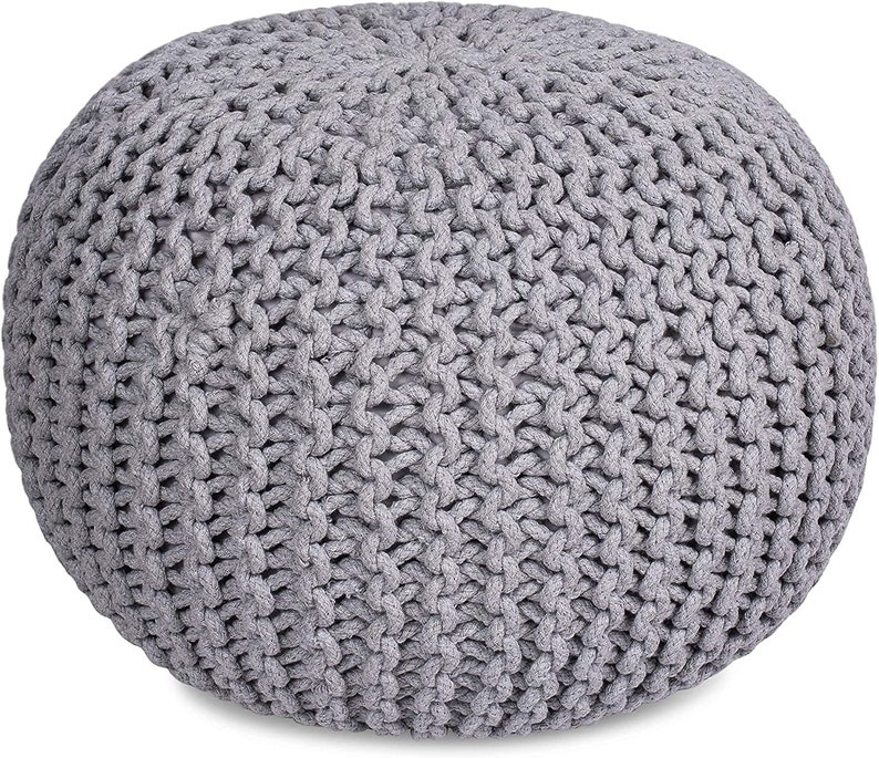 Hand Knitted Pouf Ottoman Round Floor Pouf Natural Ottoman Etsy