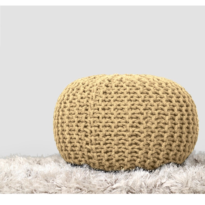 Hand Knitted Pouf Ottoman Round Floor Pouf Natural Ottoman Etsy