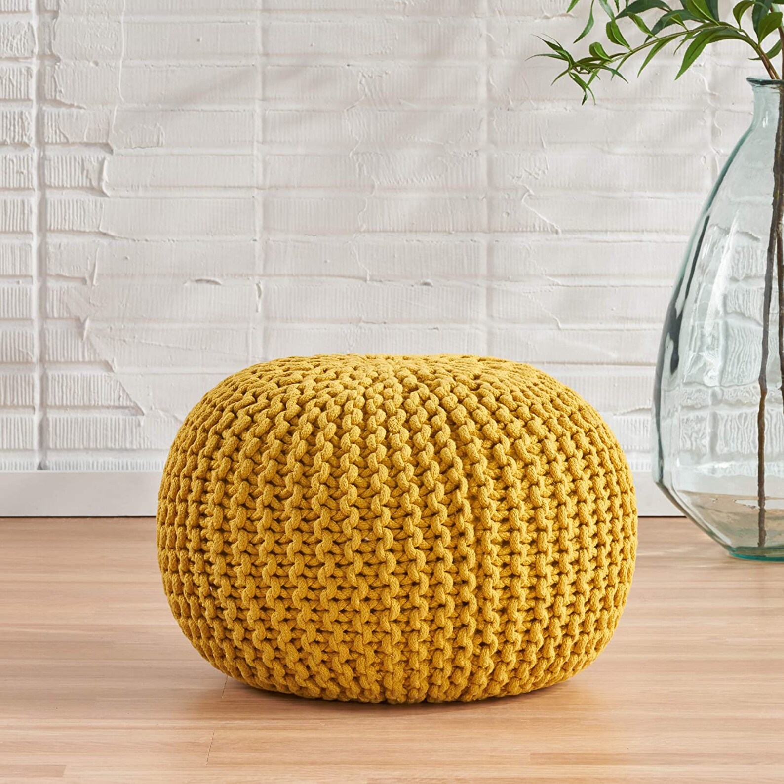 Hand Knitted Pouf Ottoman Round Floor Pouf Natural Ottoman Etsy