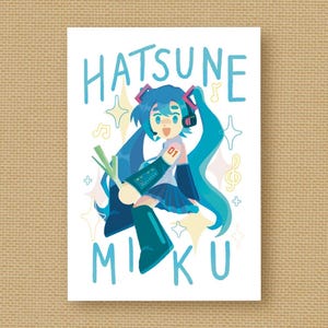 Stampa artistica Hatsune Miku con porro Kawaii A5