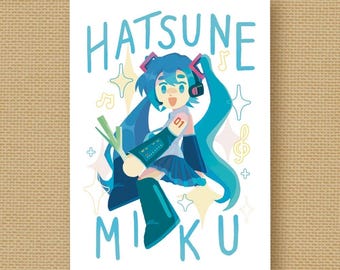 Hatsune Miku with Leek Kawaii A5 Art Print