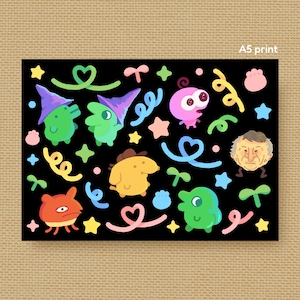 Smiling Friends x Tamagotchi Friends Style déco Kawaii A5 Impression artistique
