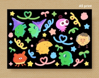 Smiling Friends x Tama Friends Deco Style Kawaii A5 Art Print