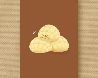 Angry Kawaii Melon Pan Stack - Illustration Print (4x6 and A5)
