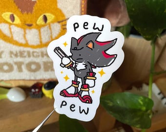 Pew Pew Black Hedgehog Doodle Glossy Vinyl Decal Sticker