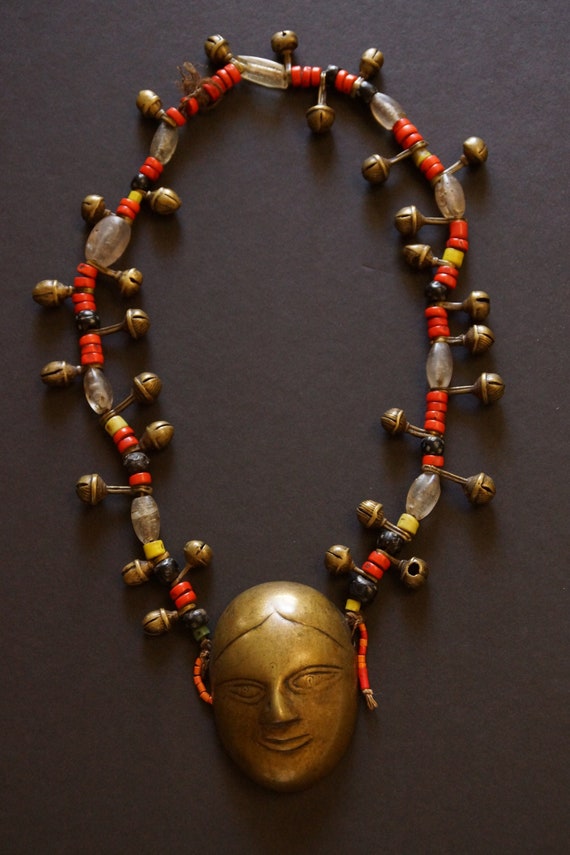 Collier Pectoral Tribal NAGA – Pièces, Coquillages, Perles – Style Ethnique – Origine Inde – Bon état