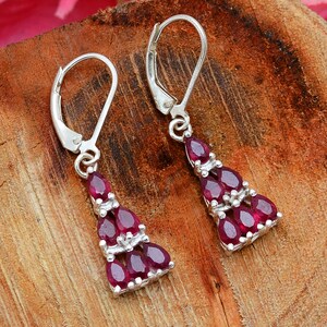 Red Ruby Sterling Silver Pyramid Earrings, Handmade Lever Back