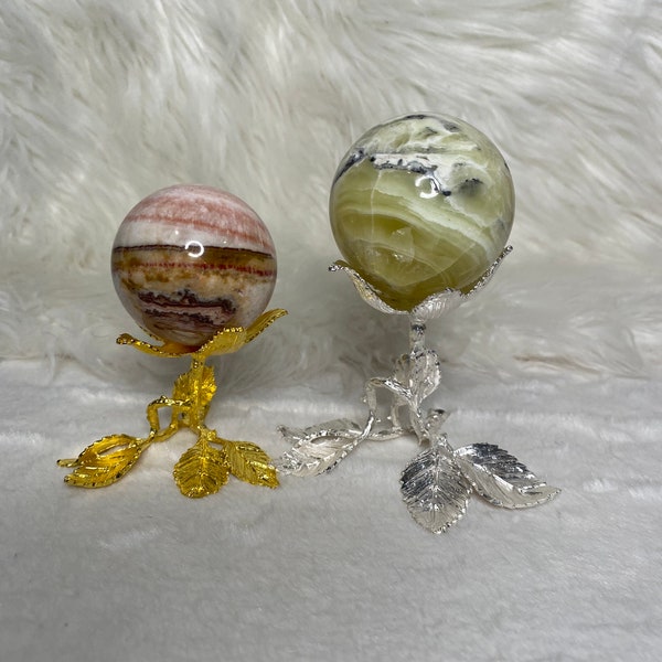 Silver or Gold Sphere Stands| Floral Vine Crystal Display | Crystal Ball Stand - Small, Medium