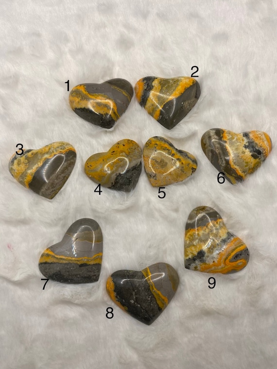 Bumblebee Jasper Heart Palm Worry Stone Cabochon Pendant Crystal