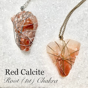 Reiki-Blessed Chakra Stone Necklace Red Calcite Root First Chakra Grounding Crystal