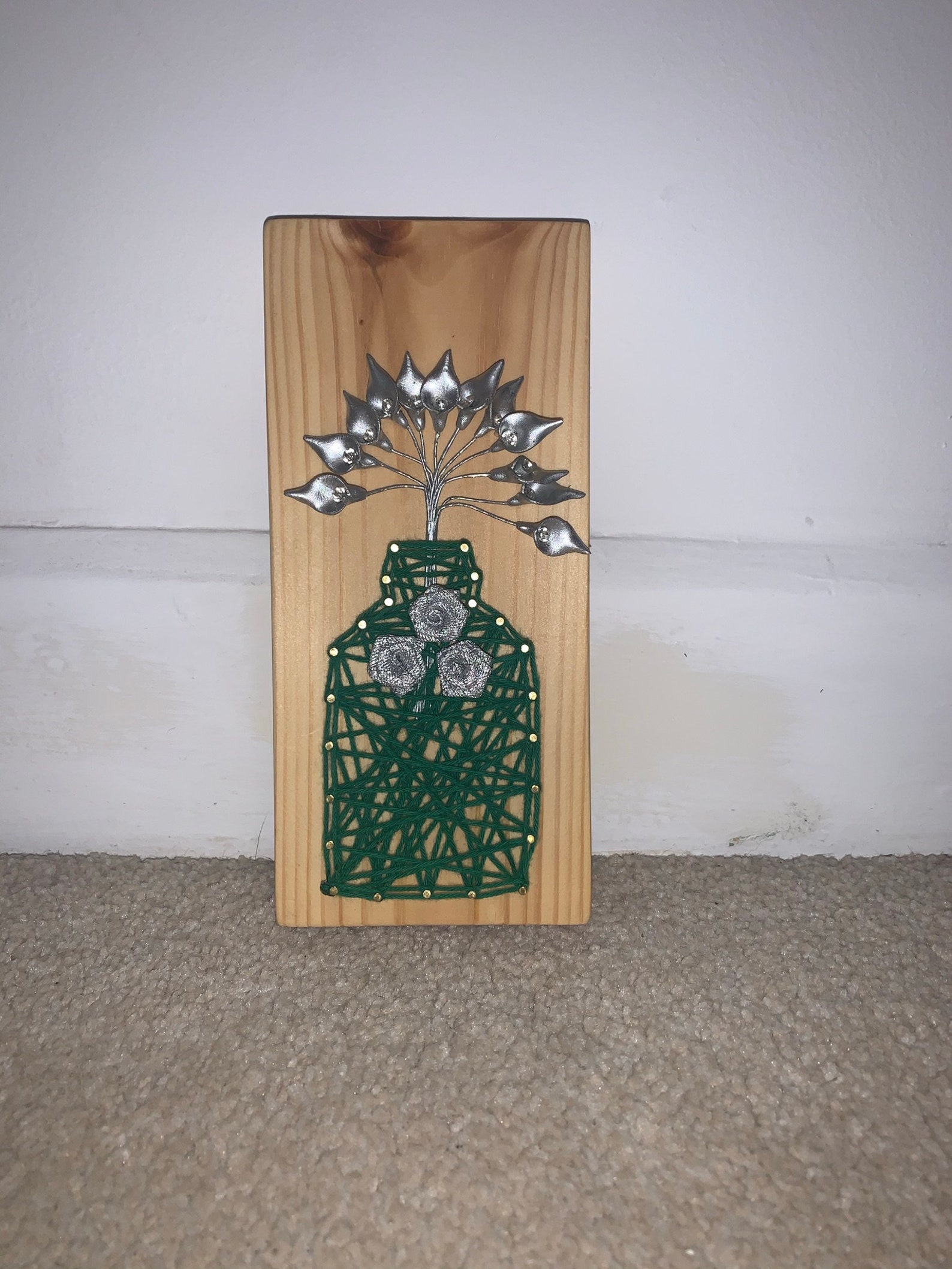 Green String Art Vase With Flowers Etsy