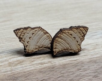 Natural Wood Sea Shell Stud Earrings | Laser Cut Handcrafted Jewelry