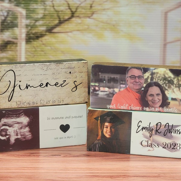 Personalized Photo on Wood Block, Rustic Home Decor, Natural or Stained