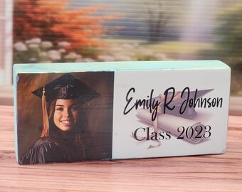 Graduation Gift Custom Photo Wood Block, Personalized Print, Natural or Stained Finish