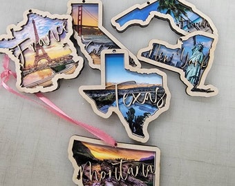 Wood State Ornament | Long Distance Gift | Custom State Ornament | Christmas Ornament | Home State Gift | Traveling Ornament
