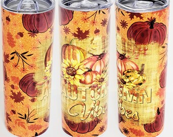 Autumn Vibes 20oz Tumbler - Pumpkin Spice and Sunflower Design Drinkware, Perfect Fall Season Gift