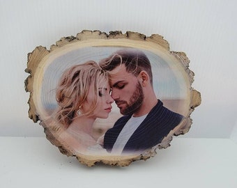 Custom Photo Wood Slice | Wedding Gift | Couples Portrait on Wood | Photo Keepsake | Rustic Wood Print | Live Edge Photo | Wood Photo Plaque