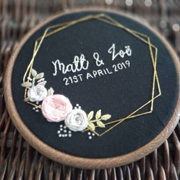 Cerceau à broder personnalisé pour anniversaire de mariage - Cadeau d'anniversaire de mariage en coton - Cadeau d'anniversaire art déco - Créoles d'art