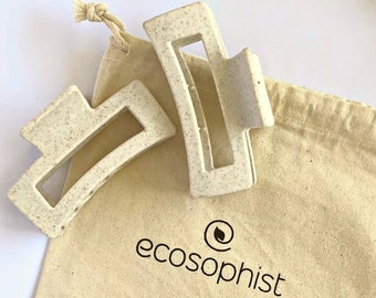 Biodegradable Square Hair Claw Clip 2pcs | Wheat Straw Hair Claw Clip | Ecofriendly Rectangle Hair Claw Clip | Ecofriendly Hair Accessories