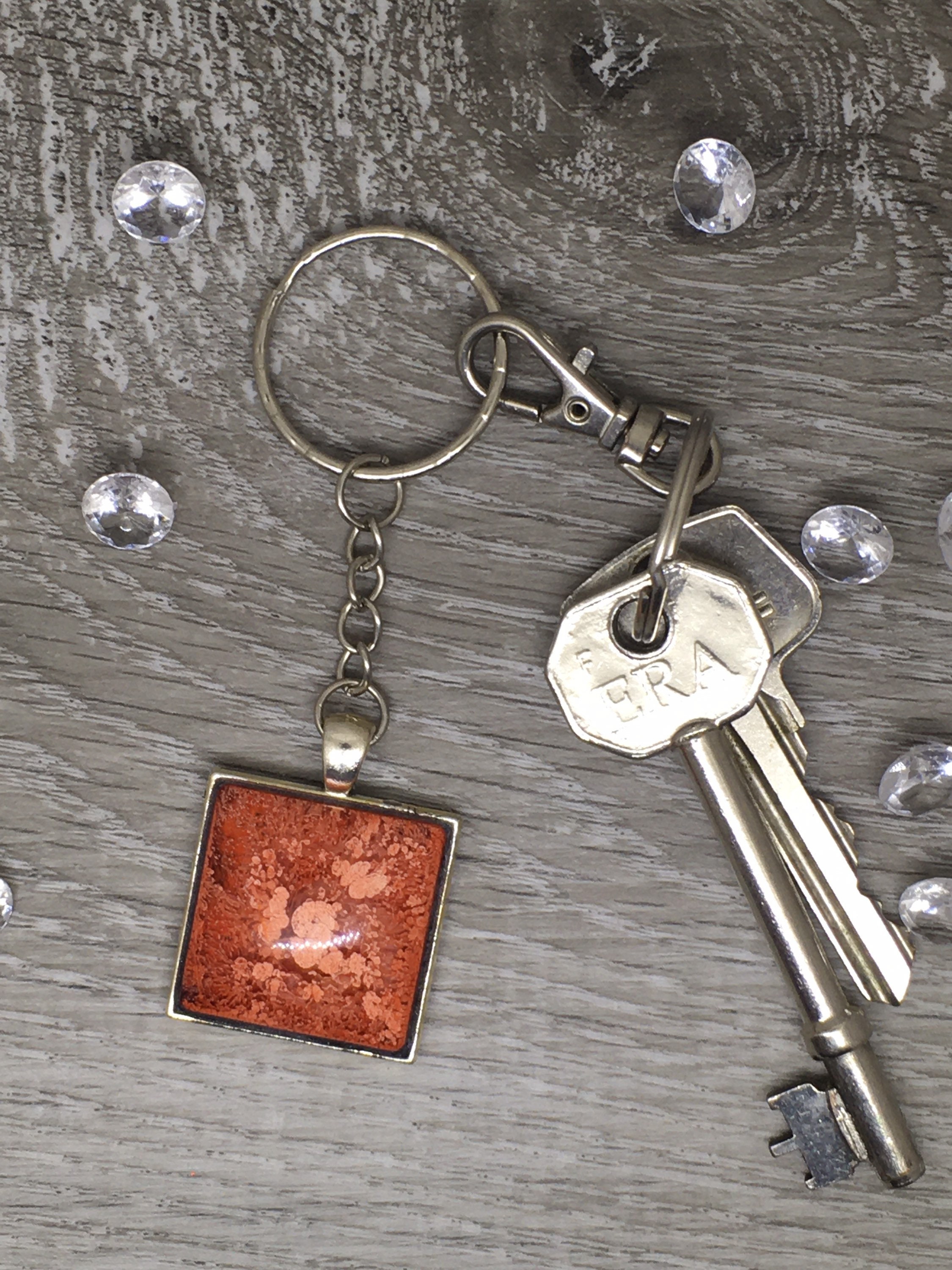 Keychain square keychain orange keychain resin keychainink Etsy