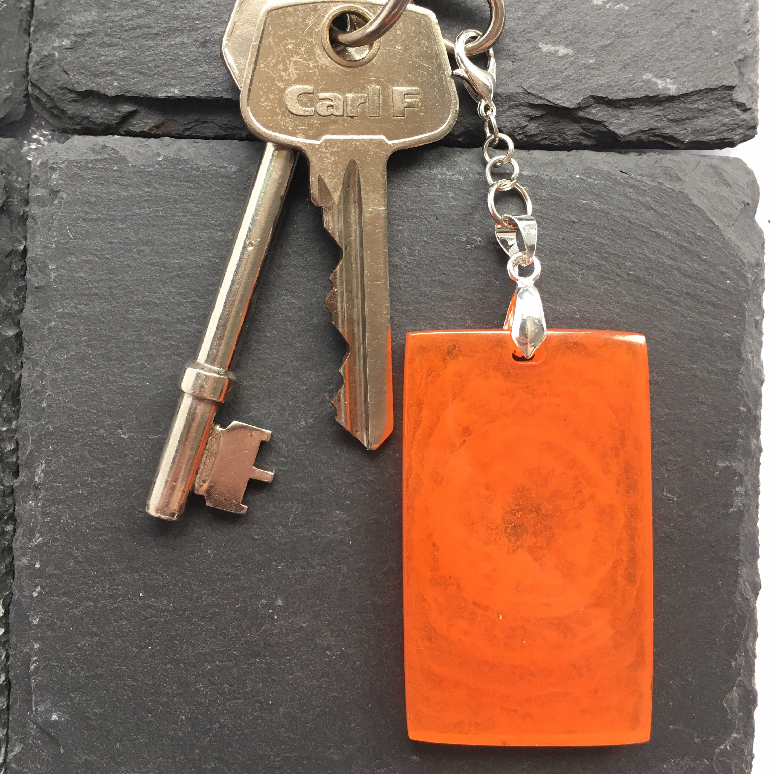 Resin orange key chain keychain key ring . Rectangle Etsy