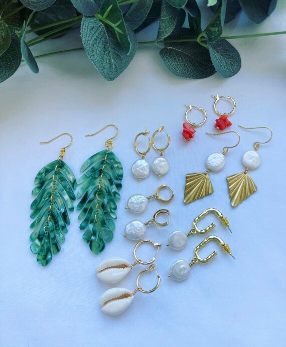 Headfield Large Rainbow Hoop Earrings Seashell Earrings, Cowrie