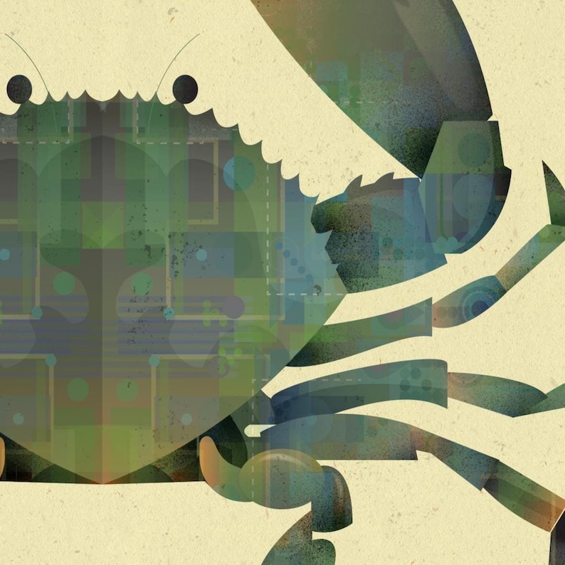 Crab – Square Digital Print, Arty Wall Art, Ocean Decor, Printable ...