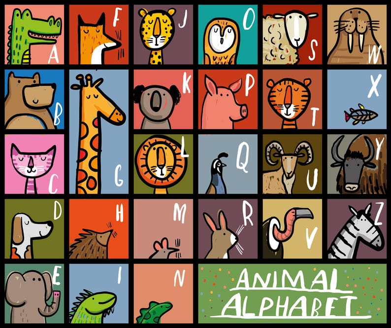 Animal Alphabet Wall Art – JPEG Digital Download, Cute Nursery Print ...