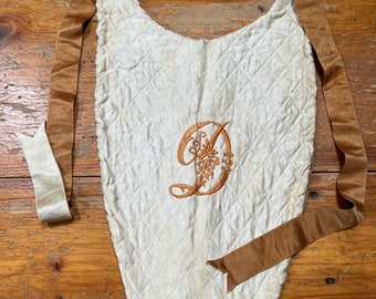Antique Christening Bib Silk Monogram D