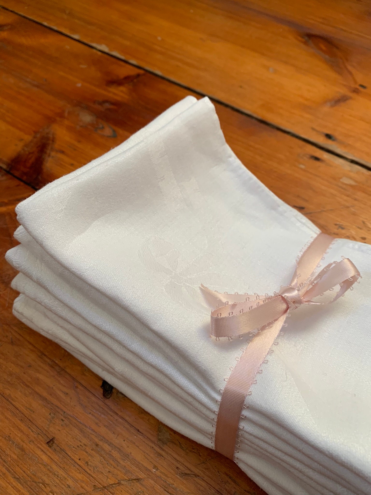 Antique Linen Napkins Tulips and Bows 10 Etsy