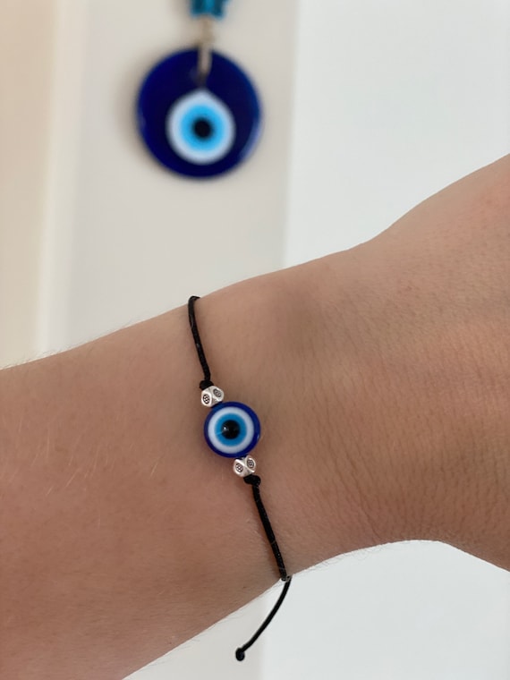 Braccialetto con ciondolo malocchio in zirconia cubica in oro 10K