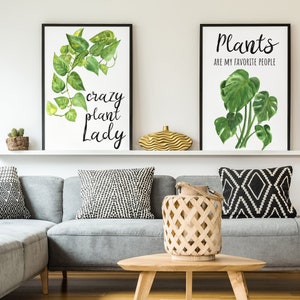 Printable Wall Art Plants, Houseplant Wall Art, Set Of Wall Art, Crazy Plant Lady, Plant Lover Decoration