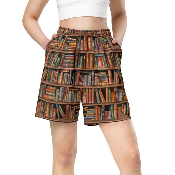 Book Design Unisex Mesh Shorts, Book Lover Wear, Basketball Shorts for Teachers, Librarian and Bookworm Gift, Book Shelf Cottage Core Pants