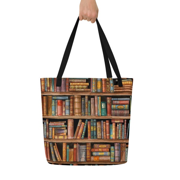 Book Carrier, Large Book Bag with Pocket, Tote Bag for Book Lovers, Librarian Book Bag, Student Book Tote Bag, Teacher Bag, Cottage Core