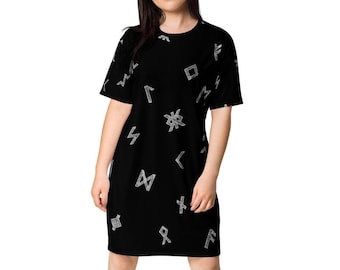 Runes Witch Dress black for Women, Witchy Pagan Goth Dress, Black Goth Clothing for Adult, Pagan Dress XS - XL, Witches T-shirt Dress