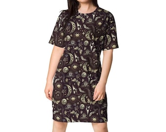 Witch Dress for Women, Witchy Wiccan Dress, Pagan Goth Dress, Black Goth Clothing for Adult, Pagan Dress XS - XL, Witches T-shirt Dress