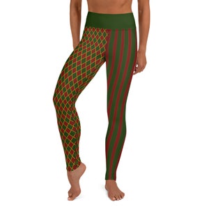 Harlequin Yoga Pants green, Court Jester Medieval Costume Pants, Christmas Leggings, Elve Pants
