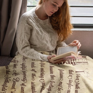 Pride and Prejudice, Jane Austen Reading Blanket, Jane Austen Throw, Jane Austen Gifts, Gift for Book Lovers