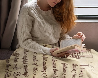 Pride and Prejudice, Jane Austen Reading Blanket, Jane Austen Throw, Jane Austen Gifts, Gift for Book Lovers