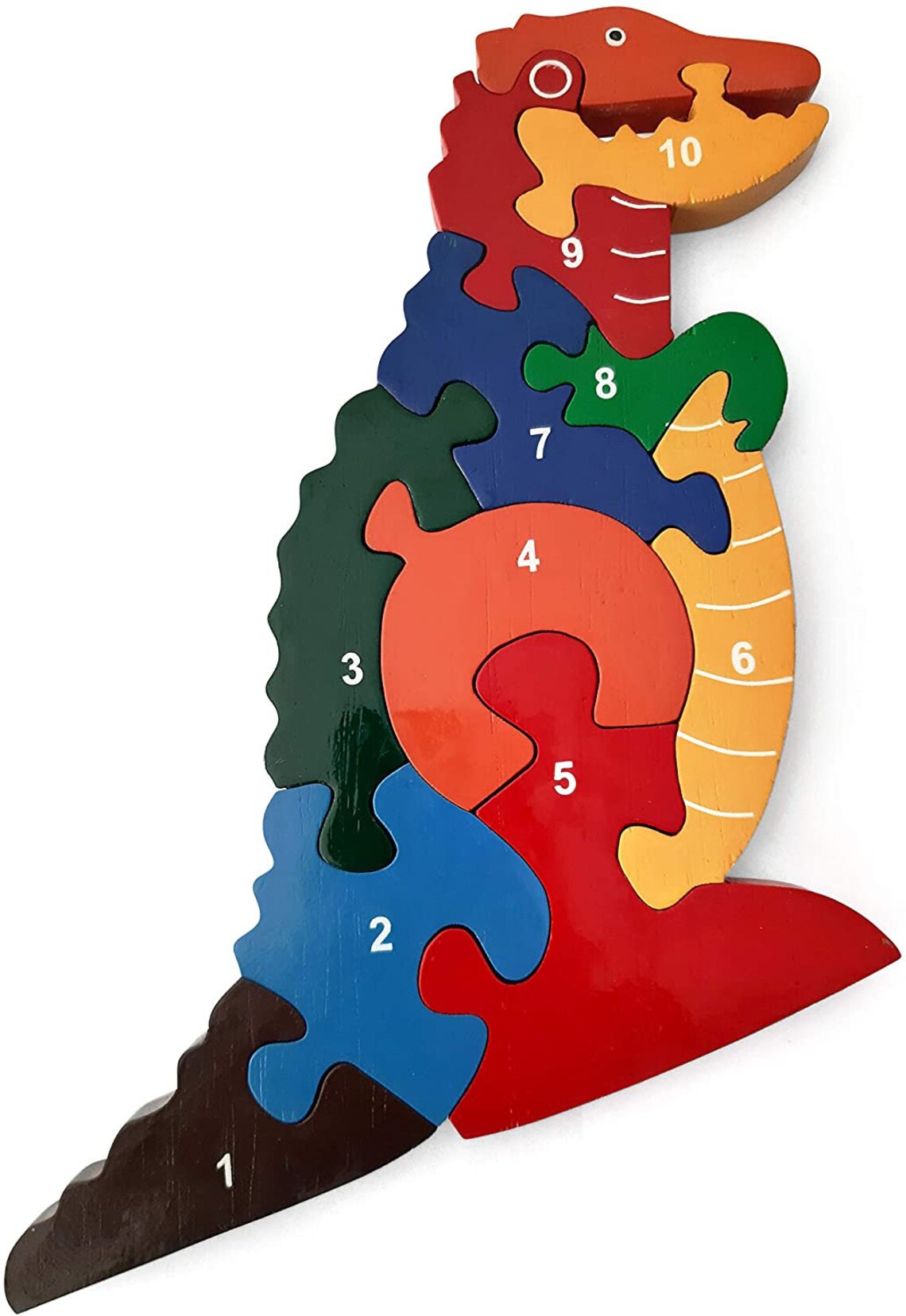 wooden dinosaur numbers 1 to 10 childrens jigsaw puzzle etsy